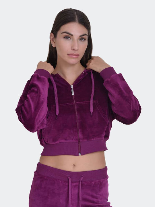 Target Women's Cropped Hooded Velvet Cardigan Purple