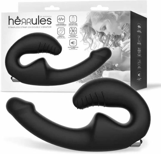 Fără bretele Strap On cu Dildo cu vibrație în Culoare Negru