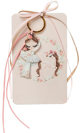 Christening Favor with Ballet Dancer Keychain Made of Wood H-13