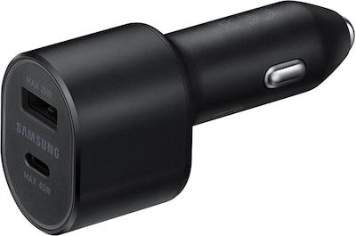 Samsung Încărcător Auto Negru Bulk Încărcare Rapidă cu Porturi: 1xUSB 1xType-C