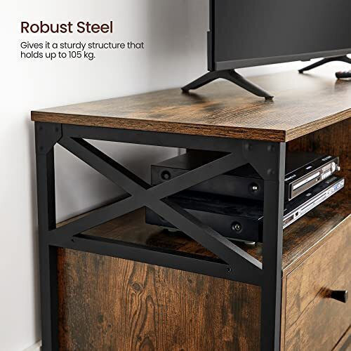 TV Stand Metal Rustic brown and black L147xW40xH50cm