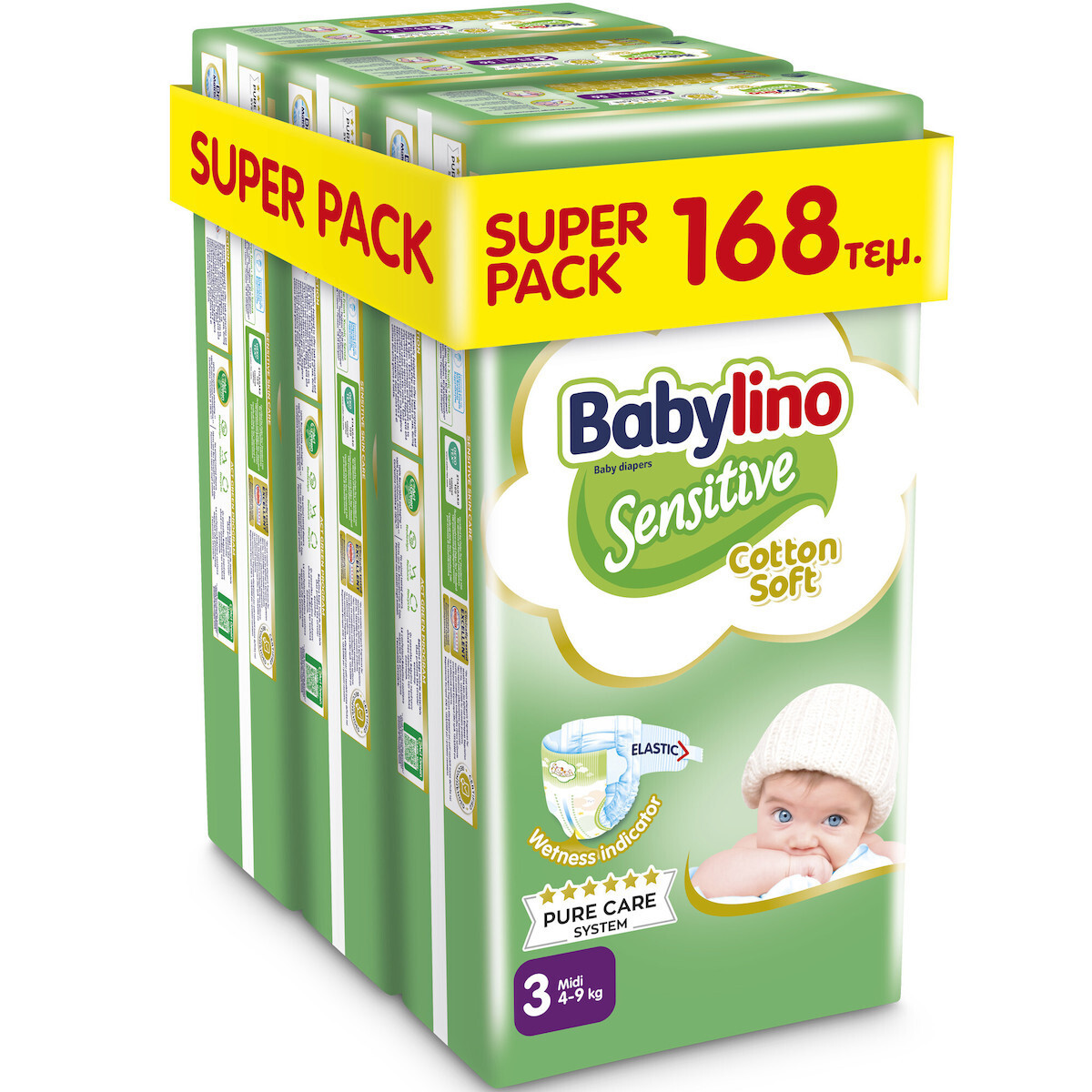 Babylino Πάνες με Αυτοκόλλητο Sensitive Cotton Soft No. 3 για 4-9kg 168τμχ