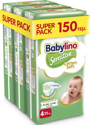 Babylino Tape Diapers Sensitive Cotton Soft Sensitive No. 4 for 8-13 kgkg 150pcs