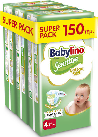 Babylino Babylino Sensitive Baby Diaper No4 8-13 Kg SUPER PACK 150 Pieces Care for Sensitive Skin
