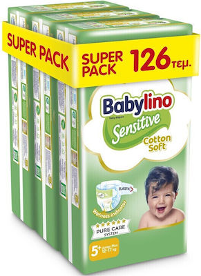 Babylino Tape Diapers Sensitive Cotton Soft Sensitive No. 5+ for 12-17 kgkg 126pcs