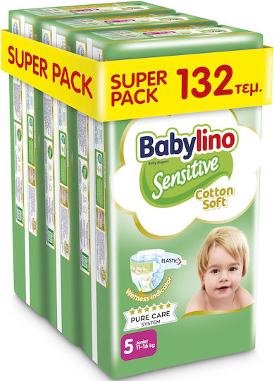 Babylino Tape Diapers Sensitive Cotton Soft No. 5 for 11-16kg 132pcs