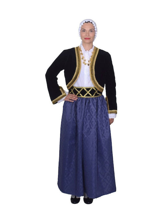 Traditional Costume Cretan Girl from Chania with 1 Row Necklace with 3 Rows Necklace