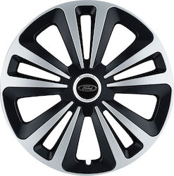 Jestic Car Hubcap Set with Ford Emblem 14" 4pcs Silver /Black