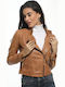 Women's Short Lifestyle Leather Jacket for Winter Brown