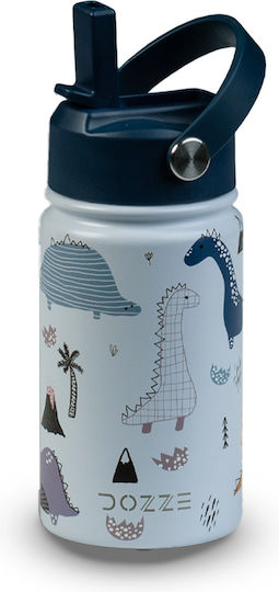 Dozze Kids Water Bottle Thermos Dinosaur Stainless Steel with Straw Non Spill Blue 355ml