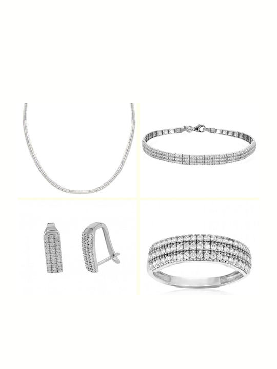 Vitopoulos Set with Necklace , Earrings & Ring from White Gold 14K with Stones