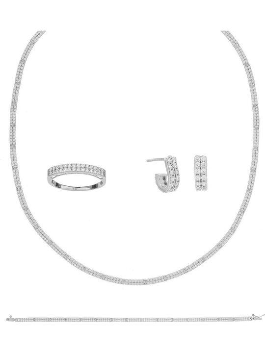 Vitopoulos Set with Necklace , Earrings & Ring from White Gold 14K with Stones