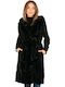 Women's Sleeveless Long Fur Black