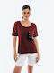 Boutique Women's Blouse Short Sleeve Bordeaux