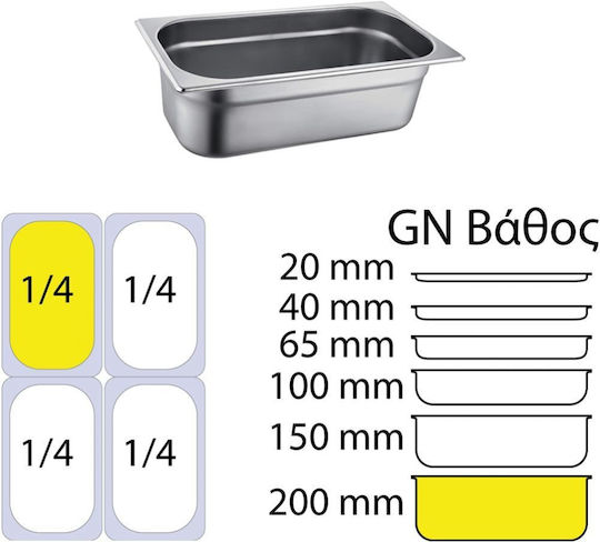 Ready Gastronorm-Behälter Edelstahl GN1/4 mit Tiefe 200mm