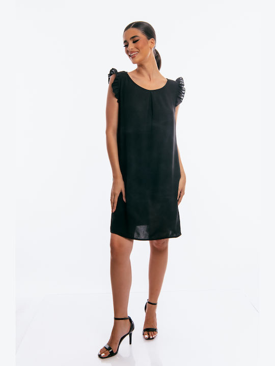 Boutique Mini Dress with Ruffle Black