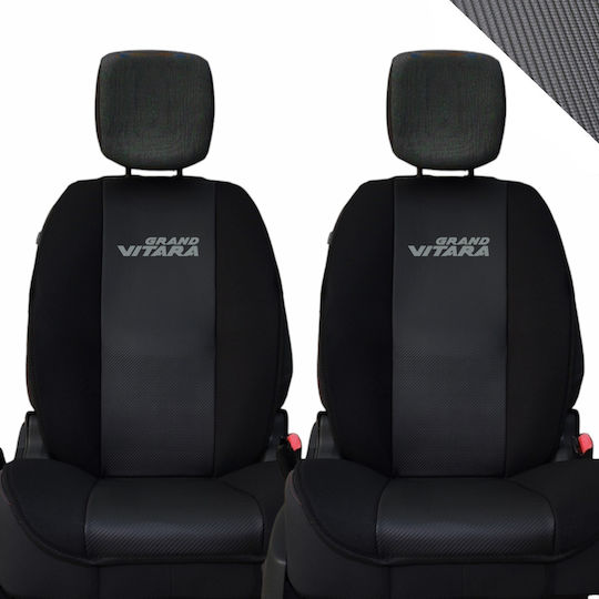 Πλατοκάθισμα Αυτοκινήτου 2τμχ Δερματίνη Carbon Suzuki Grand Vitara Μαύρα
