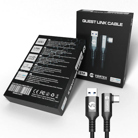 Vortex Virtual Reality USB 3.2 Cable USB-C male - USB-A Μαύρο 3m VVR.K3M2.OQ.CABLE.USB.A.3.2