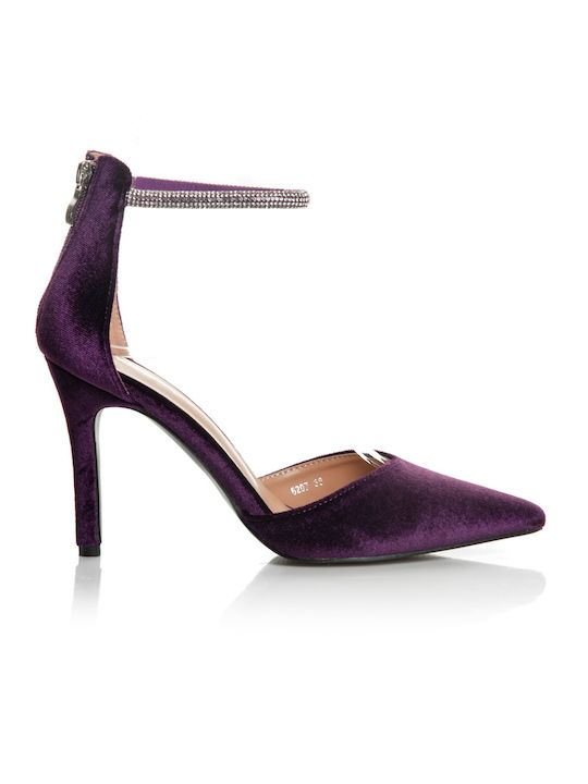 Shoe Art Purple Heels with Strap