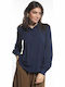 Long Sleeve Women's Silky Shirt Blue