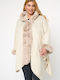 Damenmantel Beige mit Fell-Details