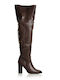 Shoe Art Synthetic Leather Women's Boots with Zipper Brown