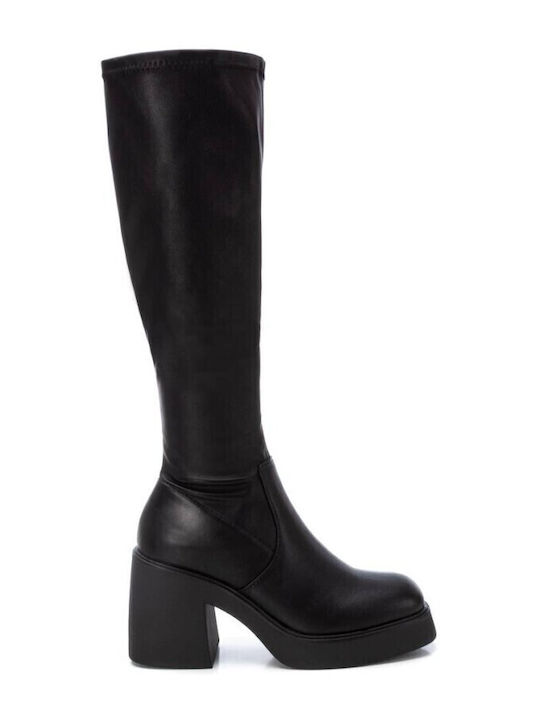 Refresh Synthetic Leather High Heel Women's Boots with Zipper Black