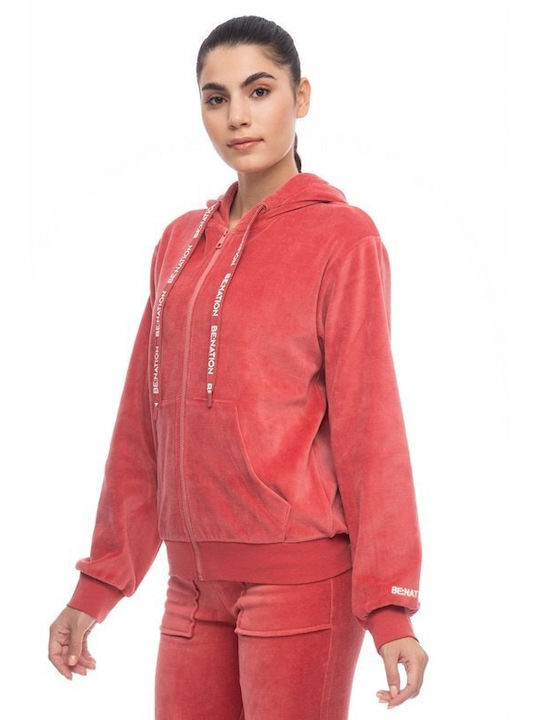 Be:Nation Women's Hooded Velvet Cardigan Red