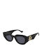 Gucci Damentagessonnenbrille mit schwarzem Horn umrandetem Rahmen und grauen Gläsern GG1421S 001