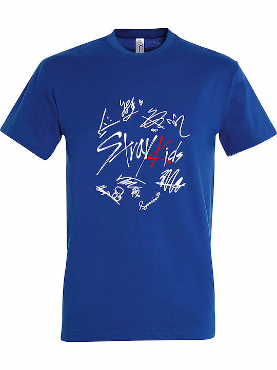 Stray Kids KPOP Band Autographs T-shirt Blau Ba...