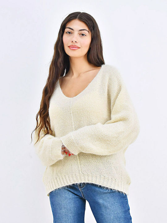 Beltipo Women's Long Sleeve Sweater White