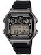 Casio Колекция Дигитален Мъжки Часовник 45мм Хронограф На Батерия С Черна Каучукова Каишка