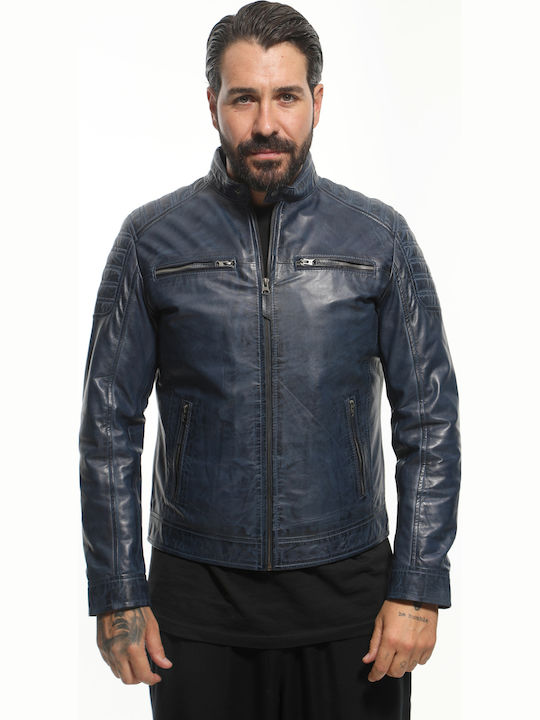 Δερμάτινο Μπουφάν Biker Μπλε