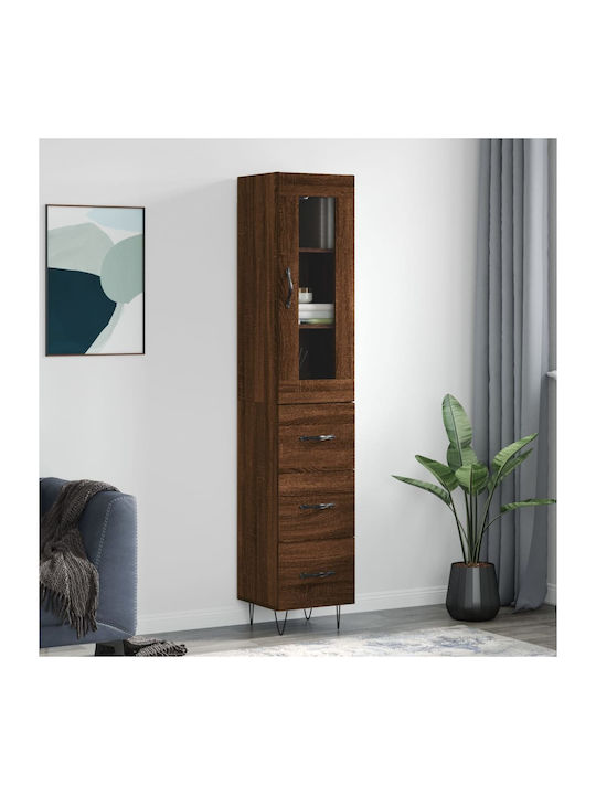 Floor Particle Board Living Room Display Cabinet with Glass Καφέ Δρυς 34.5x34x180cm