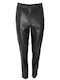 Forel Women's High Waist Leather Trousers in Slim Fit Black