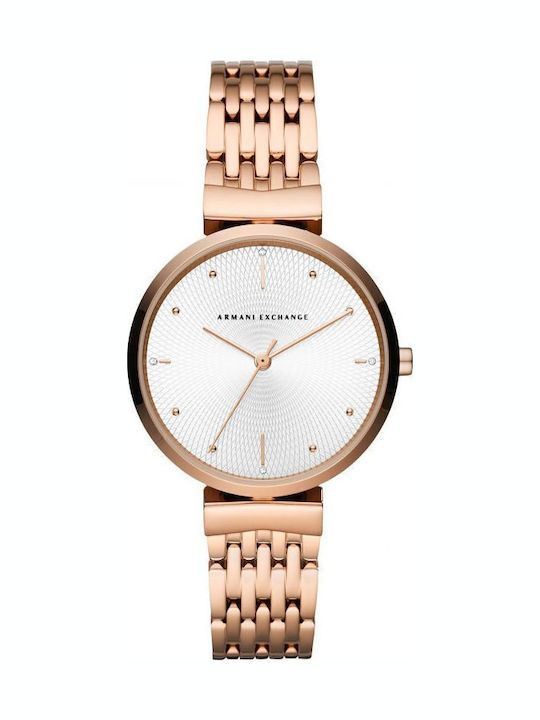 Armani Exchange Women's Watch with Pink Gold Metal Bracelet