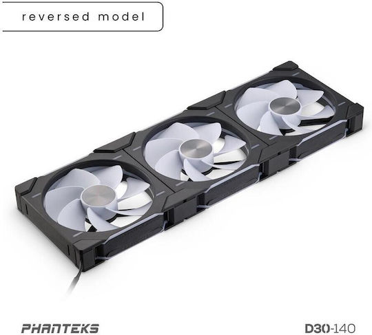 Phanteks PH-F140D30R Reverse Blade Case Fans (1800rpm / 71.76cfm) with RGB Lighting and 4-Pin PWM Connection 3pcs