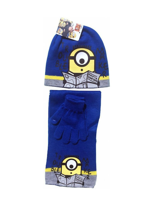 Sun City Σκουφί Kinder Mütze Set mit Schal & Handschuhe Gestrickt Blau