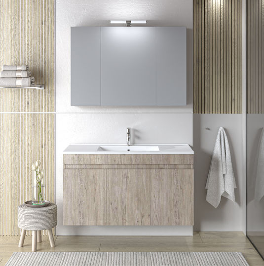 Martin Waschtisch mit Waschbecken & Spiegel L120xB46xH60cm Beige Oak