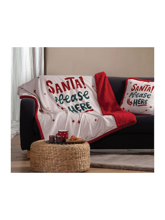 Nef-Nef Homeware Santa Please Ριχτάρι Πολυθρόνας Sherpa 130x180εκ. Ecru / Red
