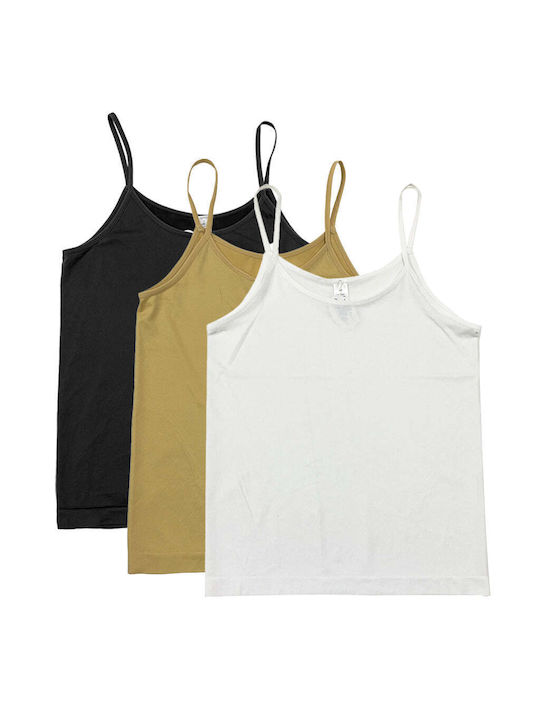 Ustyle Women's T-Shirt with Spaghetti Strap Black/Beige/White 3Pack