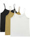 Women's T-Shirt with Spaghetti Strap Black/Beige/White 3Pack