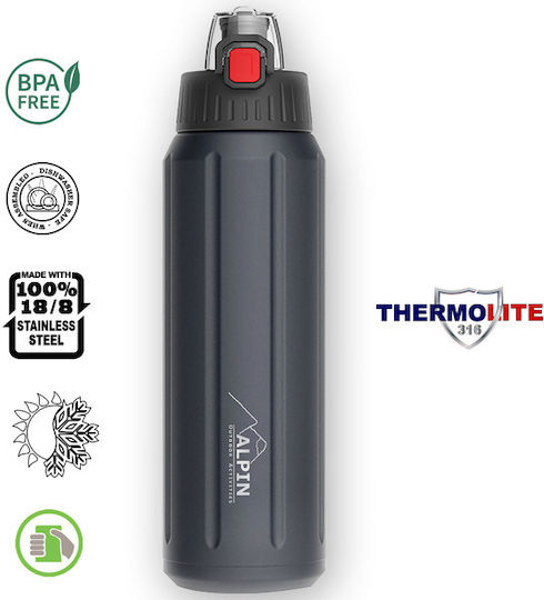 Alpin Μπουκάλι Θερμός Ανοξείδωτο 600ml Μαύρο
