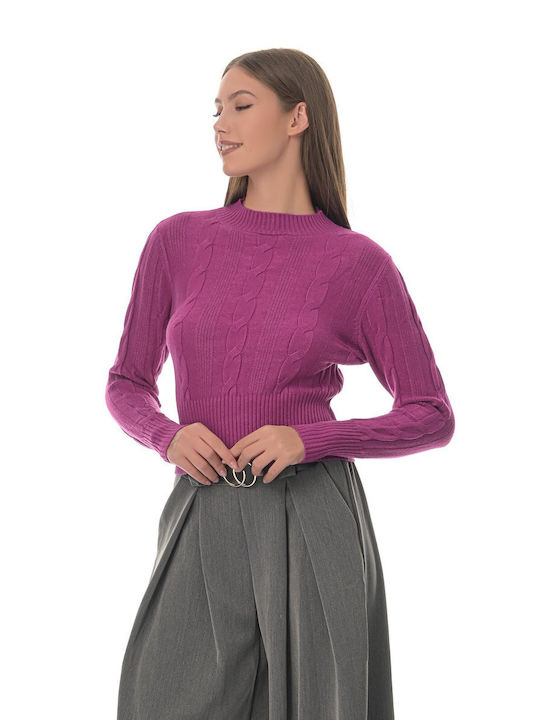 Sushi's Closet Women's Long Sleeve Crop Sweater Woolen Turtleneck Fuchsia
