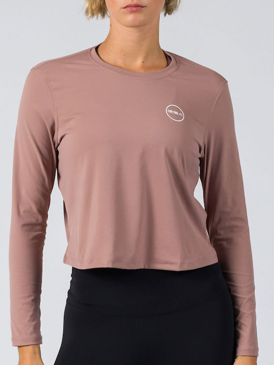GSA Women's Athletic Crop Top Long Sleeve Pink