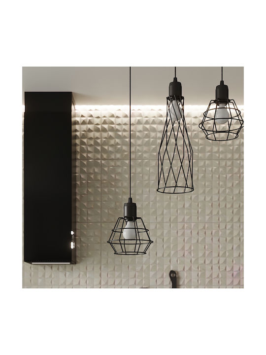 Sollux 3p Pendant Light Black with Socket E27 38x38x20cm