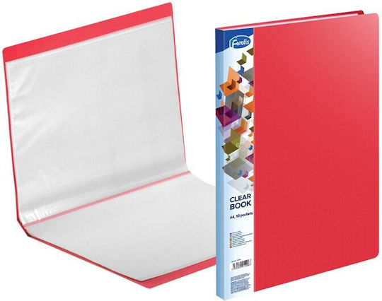 Forofis Clipboard Flexible with 10 plastic sleeves Slides for Paper A4 Red 1pcs