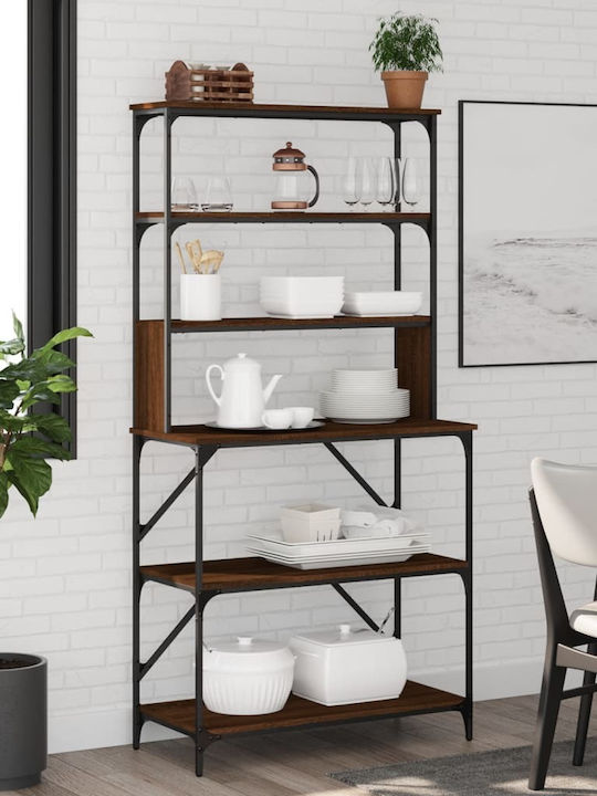 vidaXL Кухненски Метален Стелаж С 6 Позиции Кафяв 90x40x180см