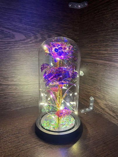 Παντοτινό Τριαντάφυλλο Μωβ 22cm σε Γυάλα με LED