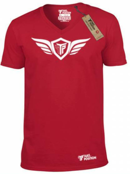 Takeposition Men's Short Sleeve T-shirt with V-Neck RED